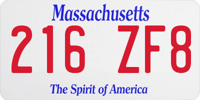 MA license plate 216ZF8