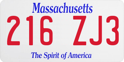 MA license plate 216ZJ3