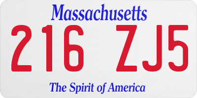 MA license plate 216ZJ5