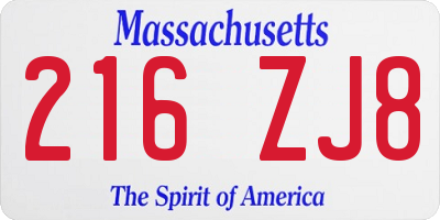 MA license plate 216ZJ8
