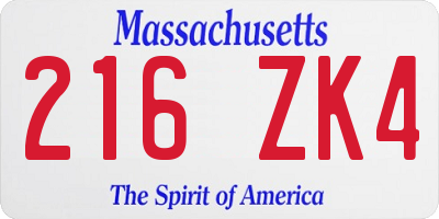 MA license plate 216ZK4