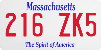 MA license plate 216ZK5