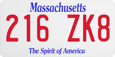MA license plate 216ZK8