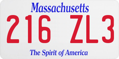 MA license plate 216ZL3