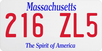 MA license plate 216ZL5