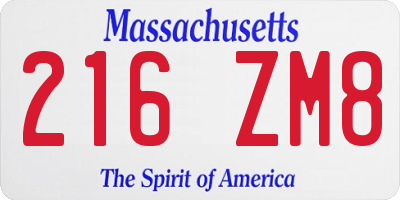 MA license plate 216ZM8