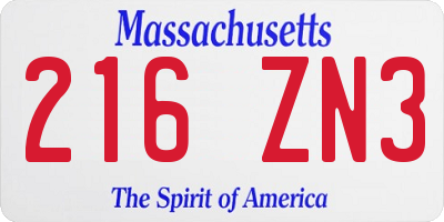 MA license plate 216ZN3