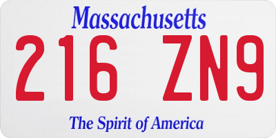 MA license plate 216ZN9