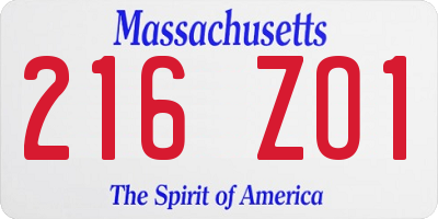 MA license plate 216ZO1