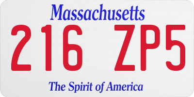 MA license plate 216ZP5