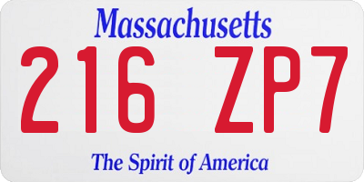 MA license plate 216ZP7