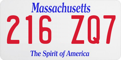 MA license plate 216ZQ7