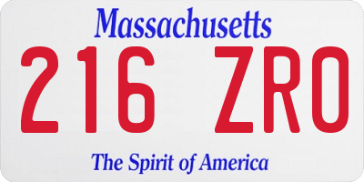 MA license plate 216ZR0