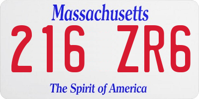 MA license plate 216ZR6