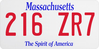 MA license plate 216ZR7