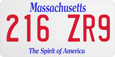 MA license plate 216ZR9