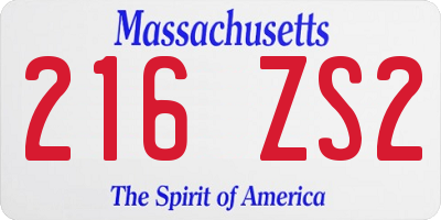 MA license plate 216ZS2