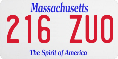 MA license plate 216ZU0