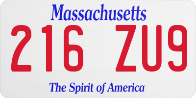 MA license plate 216ZU9