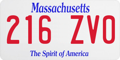 MA license plate 216ZV0