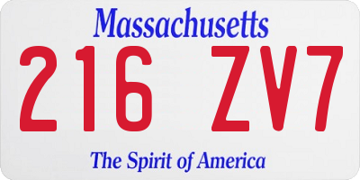 MA license plate 216ZV7