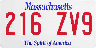 MA license plate 216ZV9