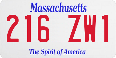 MA license plate 216ZW1