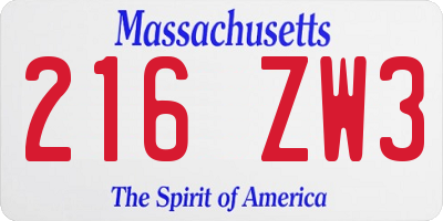 MA license plate 216ZW3