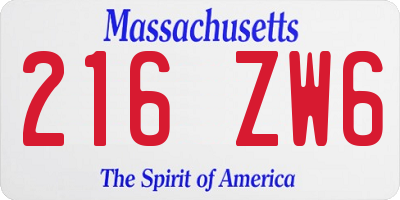 MA license plate 216ZW6