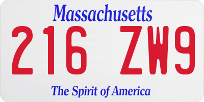 MA license plate 216ZW9