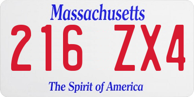 MA license plate 216ZX4