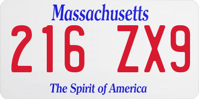 MA license plate 216ZX9