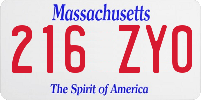 MA license plate 216ZY0