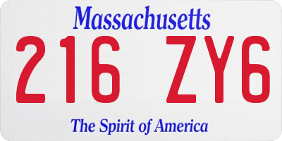 MA license plate 216ZY6