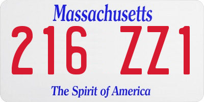 MA license plate 216ZZ1
