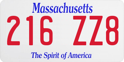 MA license plate 216ZZ8
