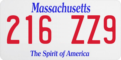 MA license plate 216ZZ9