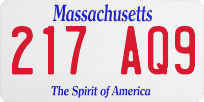 MA license plate 217AQ9