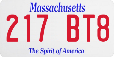 MA license plate 217BT8