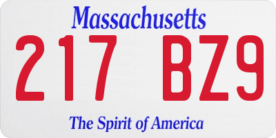 MA license plate 217BZ9
