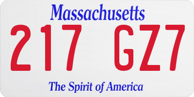 MA license plate 217GZ7
