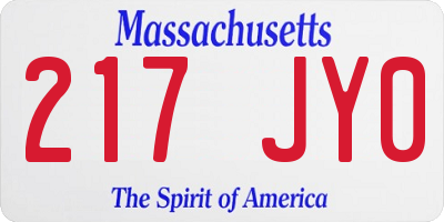 MA license plate 217JY0