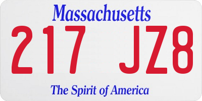 MA license plate 217JZ8