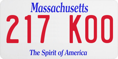 MA license plate 217KO0