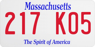 MA license plate 217KO5