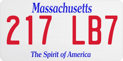 MA license plate 217LB7