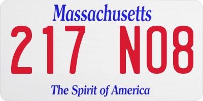 MA license plate 217NO8