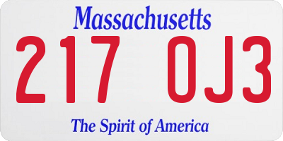 MA license plate 217OJ3