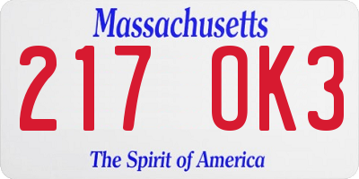 MA license plate 217OK3