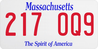 MA license plate 217OQ9